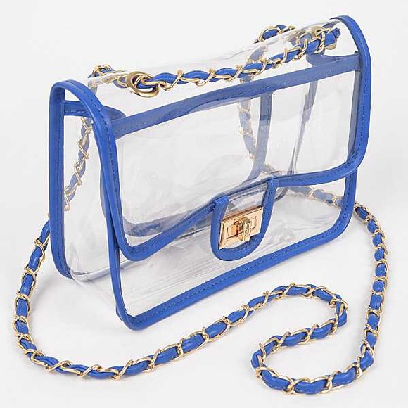 White & Clear Transparent Gold Accent Stadium Handbag - Picture 7 of 7
